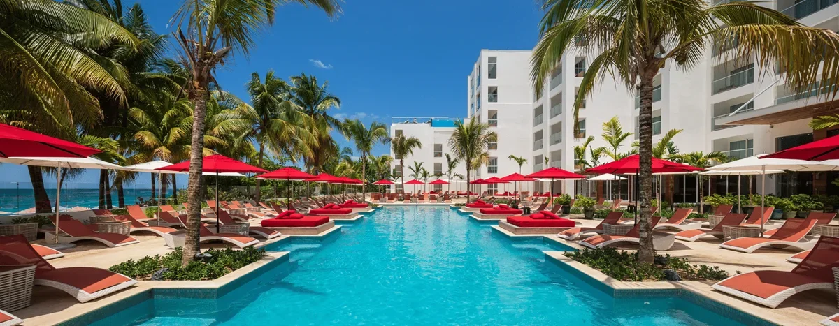 S Hotel Montego Bay pool and red sun loungers
